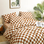 Clothknow Brown Beige Grid Comforter Set Queen 3Pcs Pumpkin Plaid Bedding Comforter Sets Caramel Queen Comforter Checker Queen S