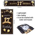 Pakboom Happy 17Th Birthday Door Cover Porch Banner Sign Set - 17 Years Old Birthday Decorations Party Supplies For Boys - Black