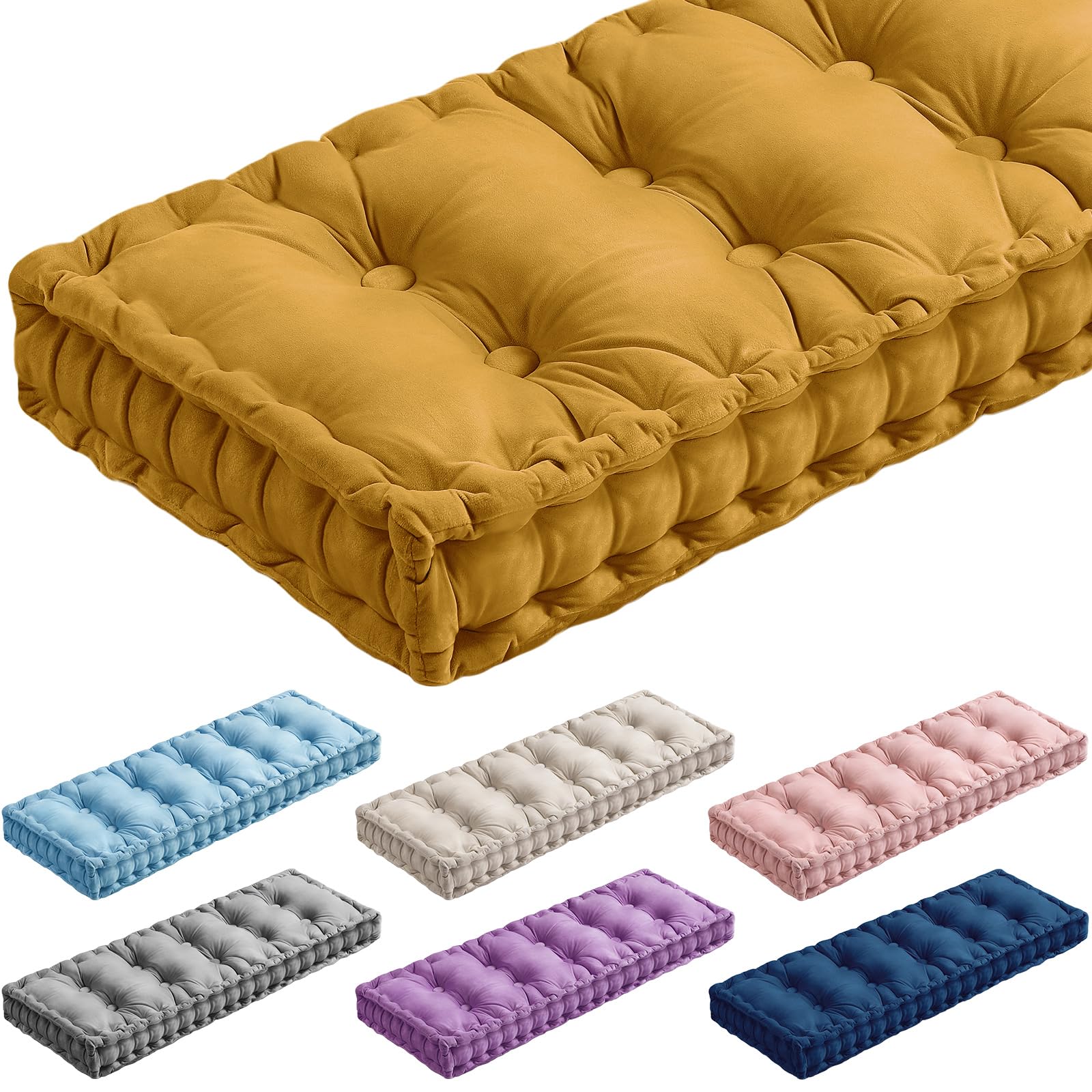 Threehoney Bench Cushions For Indoor Furniture 42X16 In Velvet Kitchen Dining Piano Window Seat Cushion, Tufted Patio Porch Swin