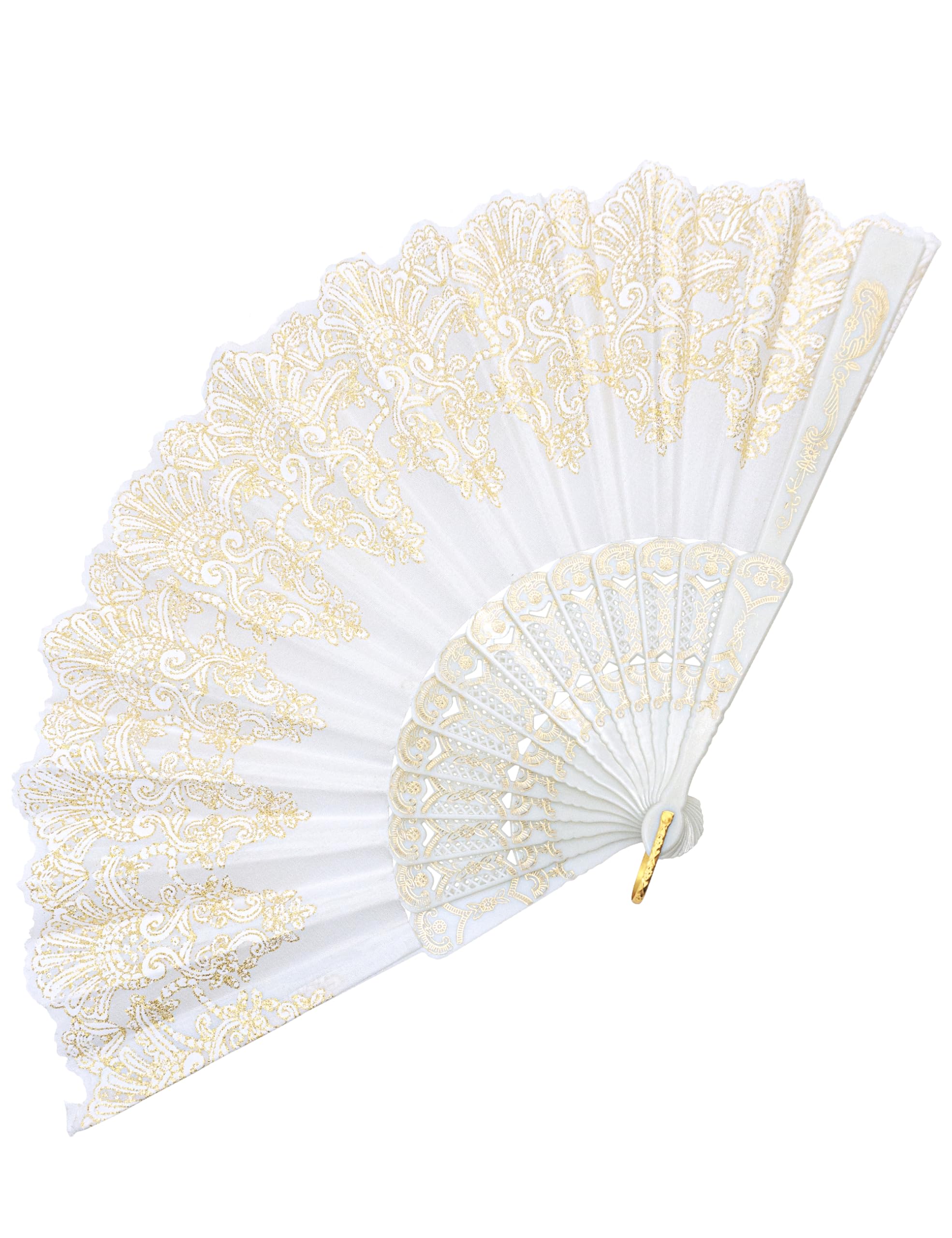 EOSAU Handheld Chinese Folding Fan Hand Fans for Women Foldable Bulk for Party Wedding Church Dancing (White)