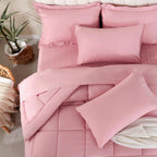 Downcool Full Size Comforter Sets, 7Pcs Full Size Bedding Sets Pink, All Season Down Alternative Bedding Comforter Sets With Com
