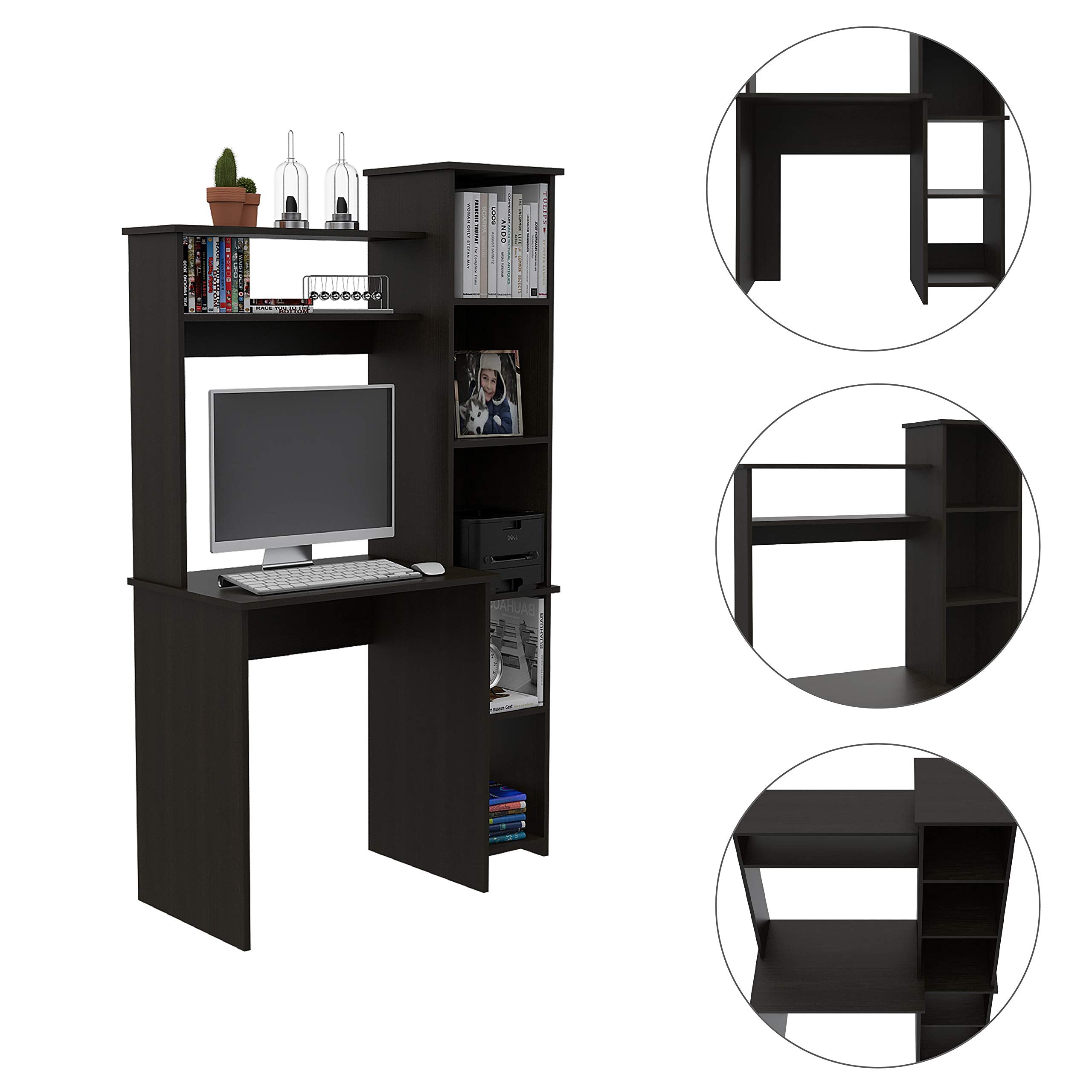 DEPOT E-SHOP Aramis Desk with Five Shelves and Two Superior Shelves, 63" H, Black, Office