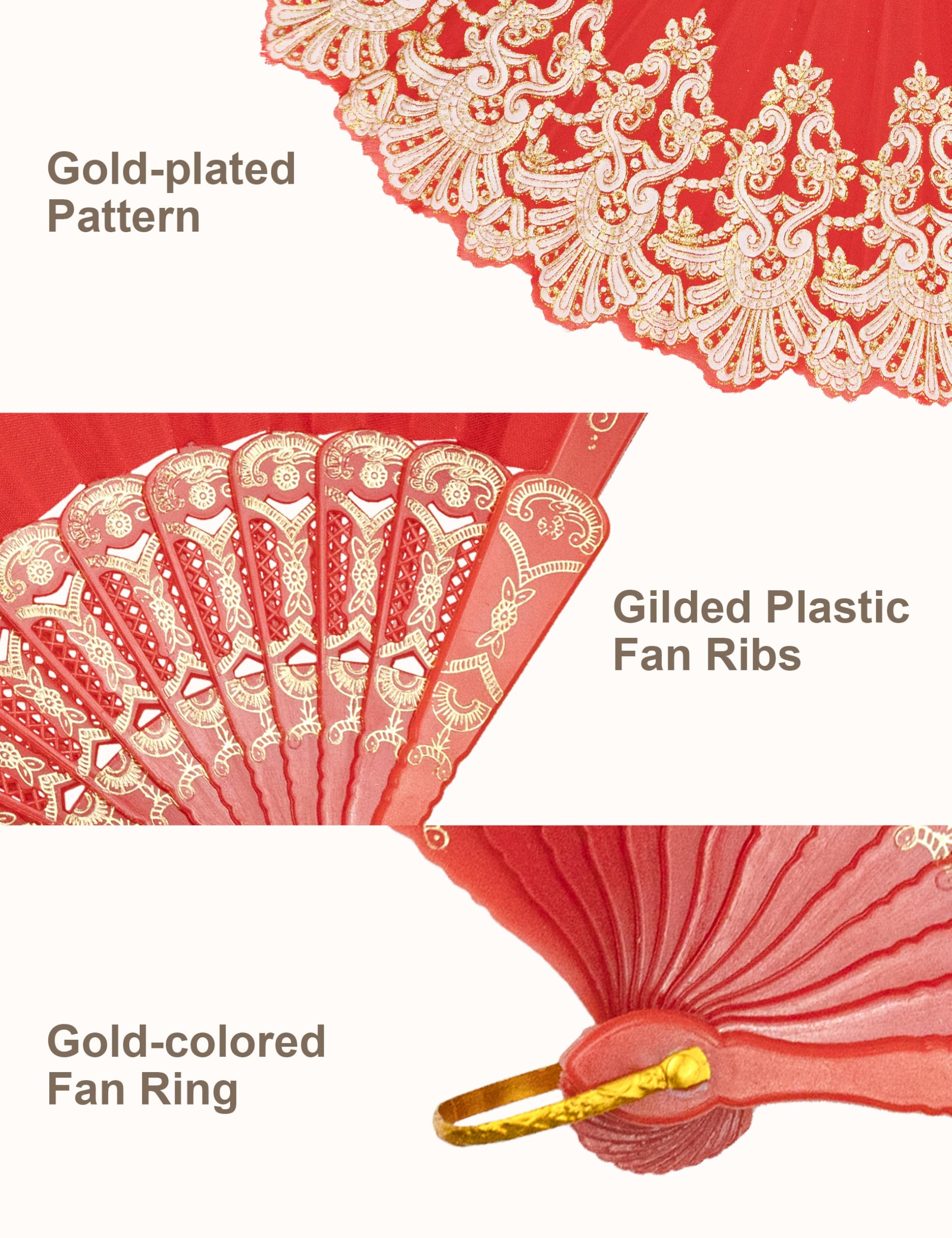 Eosau Handheld Chinese Folding Fan Hand Fans For Women Foldable Bulk For Party Wedding Church Dancing (Red)