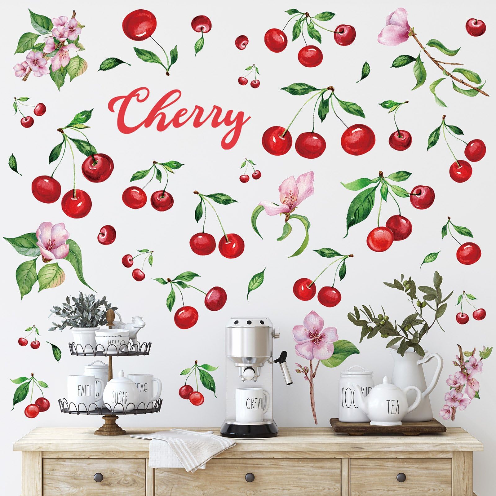 Epakh 41 Pieces Lemon Wall Stickers Apple Cherry Strawberry Fruit Stickers Peel and Stick Wall Decor for Kitchen Cabinet Window 