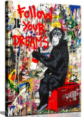 Banksy Monkey Street Graffiti Canvas Print Wall Art,-Follow Your Dreams Animal Canvas Art for Living Room Office Wall Decor Home