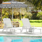 Lue Bona Chaise Lounge Chair With Table, 2-Piece, 79'' Oversized Hdps Chaise Lounger, 5 Positions Adjustable Lounge Chairs, Pool Lounge Chair With Wheels For Poolside, Backyard, 3 Year Warranty, White
