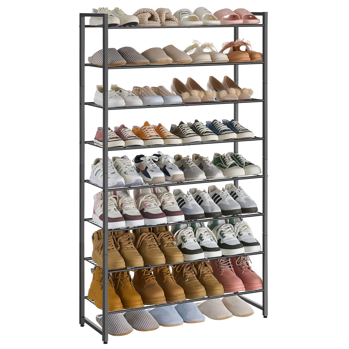 Nunsino Shoe Rack for Closet, Metal Shoe Organizer, 8 Tier Garage Shoe Rack Max Holds 40 Pairs,Shoe Storage shelf,Entryway, Blac