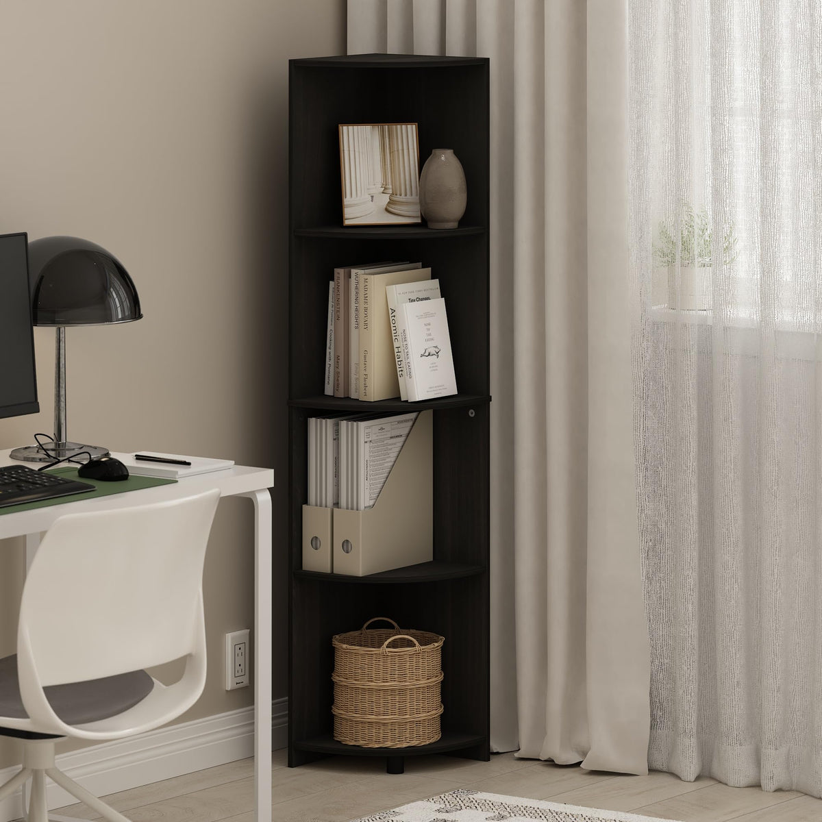 Furinno Econ 4-Tier Corner Shelf Bookcase, Bookshelf, Espresso
