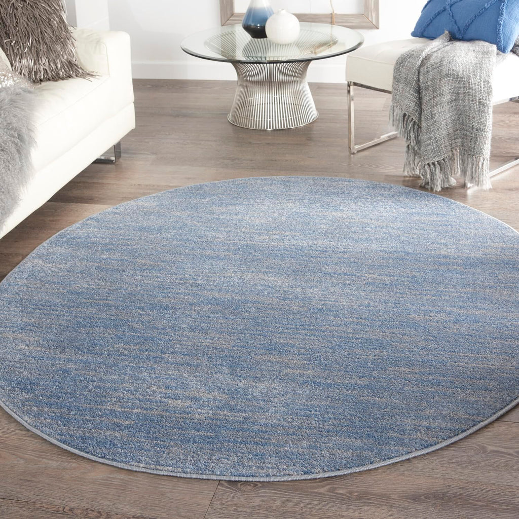 Nourison Essentials Indoor/Outdoor Blue/Grey 6' X Round Area -Rug, Easy -Cleaning, Non Shedding, Bed Room, Living Room, Dining Room, Backyard, Deck, Patio (6 Round)