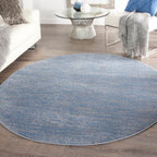 Nourison Essentials Indoor/Outdoor Blue/Grey 6' X Round Area -Rug, Easy -Cleaning, Non Shedding, Bed Room, Living Room, Dining Room, Backyard, Deck, Patio (6 Round)