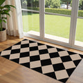 Othilic Front Door Mat Indoor Entrance - 2x4.3 Ft Black Tan Non-Slip Washable Outdoor Porch Rug Doormats Geometric Checkered Dia