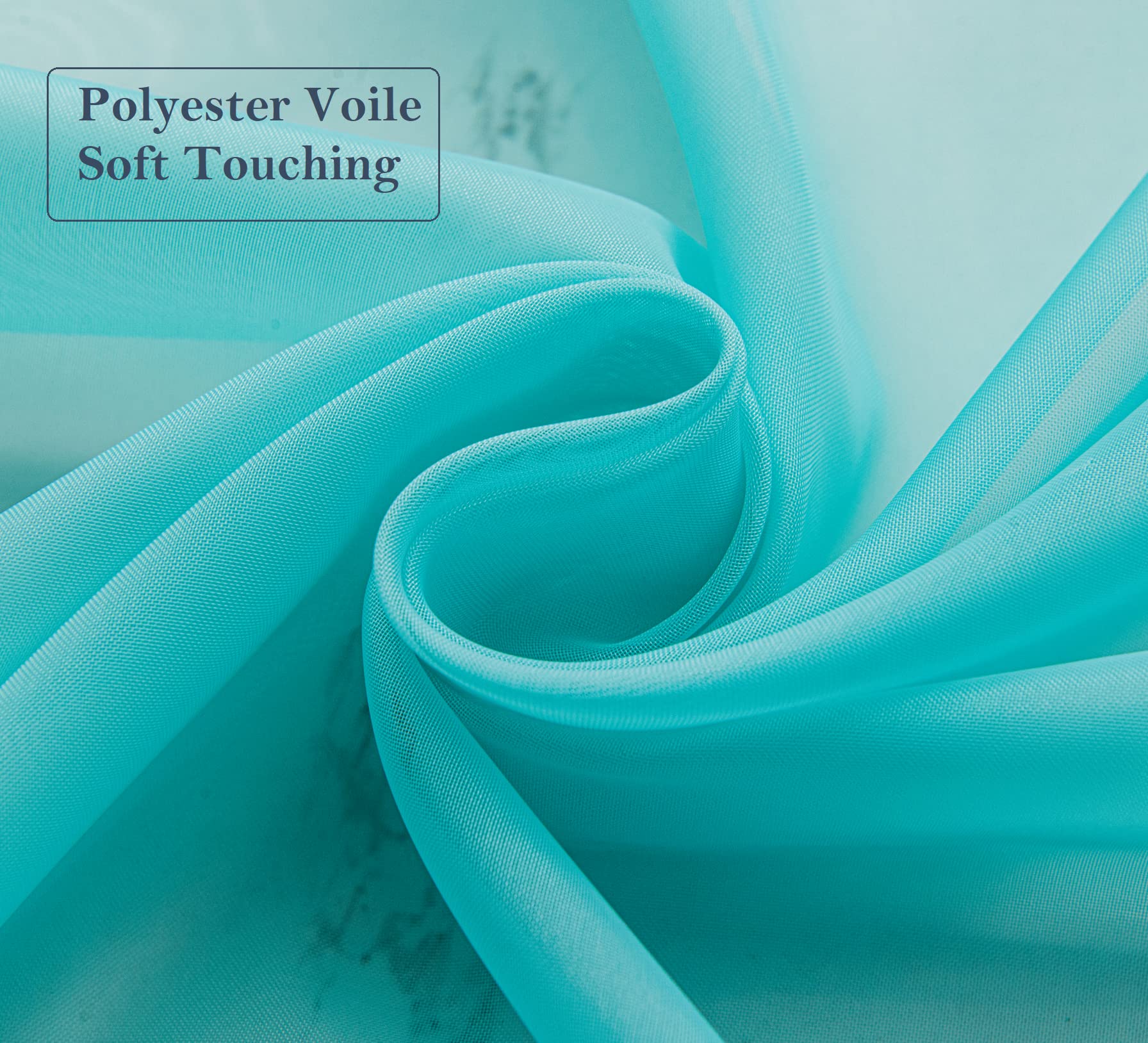 Pi Teal Sheer Curtains With Rings Top,Lightweight Voile Textured,Casual Window Backdrop For Boys Room/Porch 2 Panels (W52 X L95, Lake Blue)