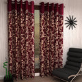 Home Sizzler Abstract Opaque 2 Piece Eyelet Polyester Scroll Frill Door Curtain Set  7Ft, Maroon