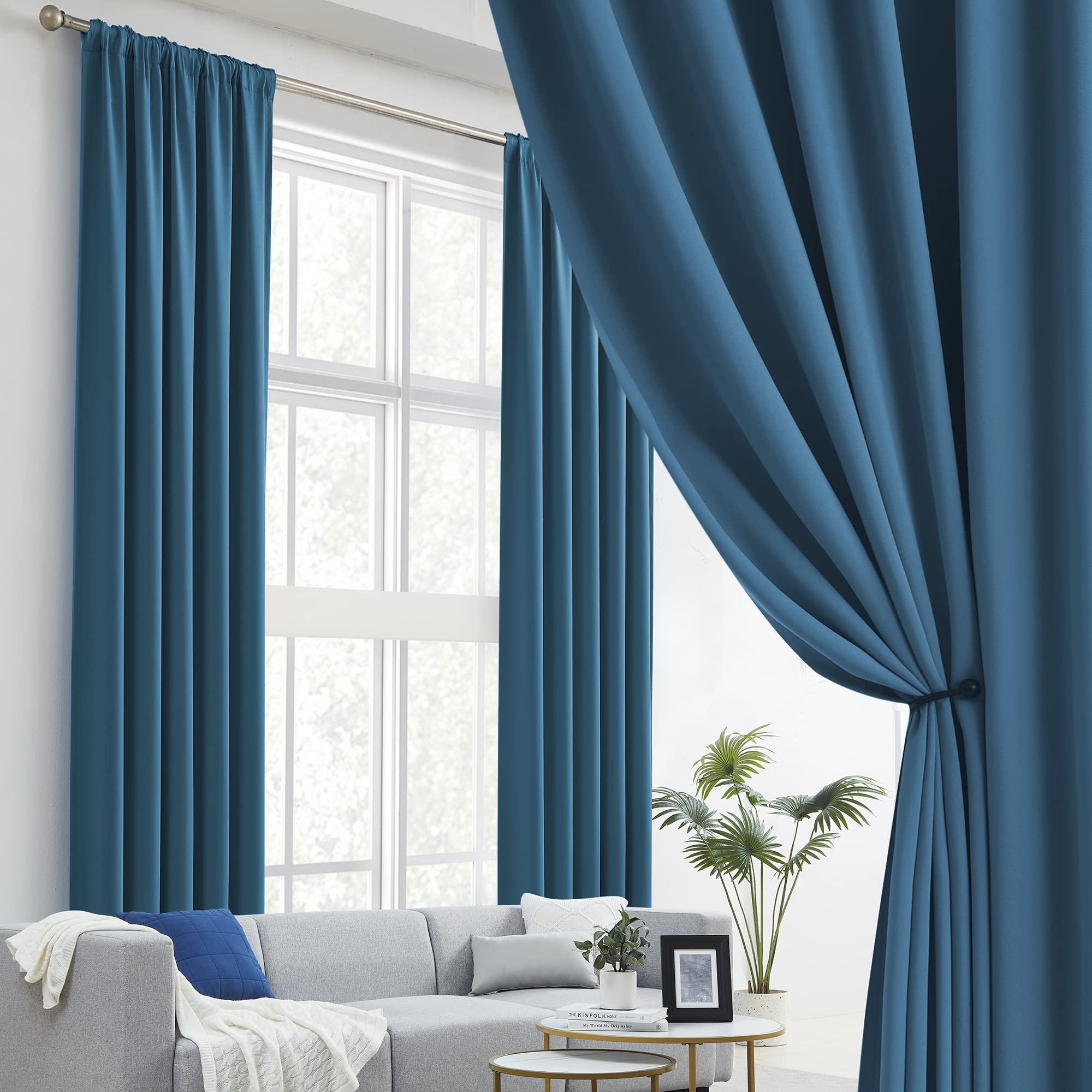 DUALIFE Extra Long Blackout Curtains - 11 ft Length High Ceiling Thermal Insulated Back Tab/Rod Pocket Room Darkening Drapes for