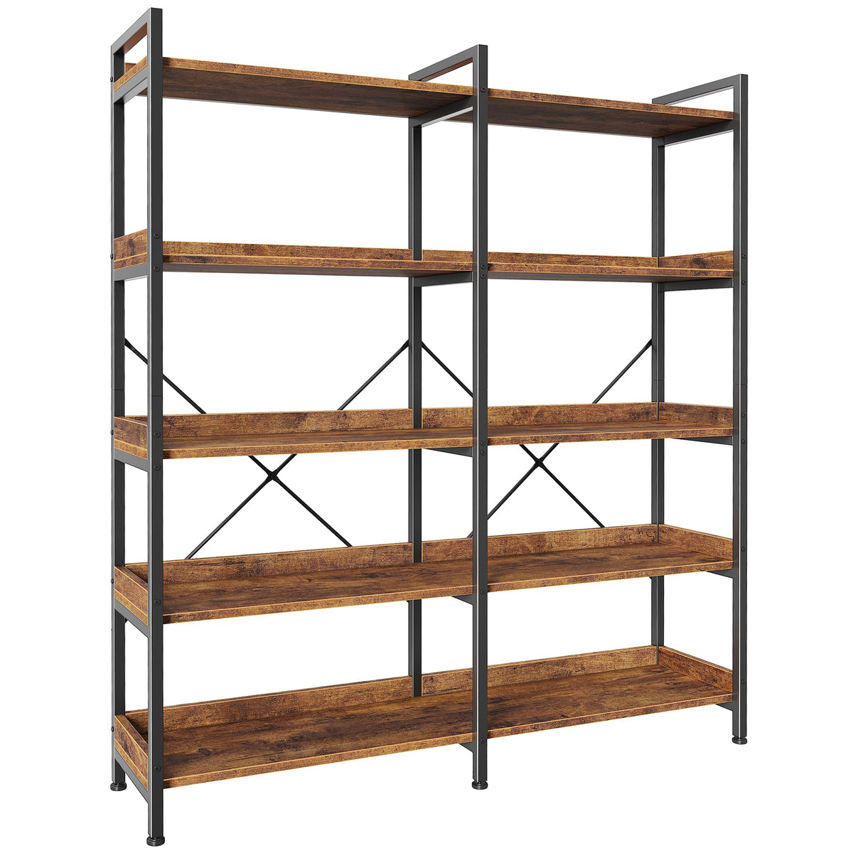 Huuger 5 Tier Bookshelf, Display Bookshelf with 10 Open Shelves and Raised Baffle, 47.2 Inch Straight Wide Bookcase with Metal F