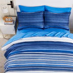 Kakijumn 7 Piece Bed In A Bag Stripe Comforter Set Full Size, White And Blue Patchwork Striped Comforter And Sheet Set, All Seas