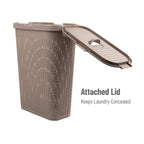 Mind Reader 40L Slim Laundry Hamper, Clothes Basket, Lid, Wicker Design, Plastic, 18''L X 10.4''W X 23.5''H, Tan