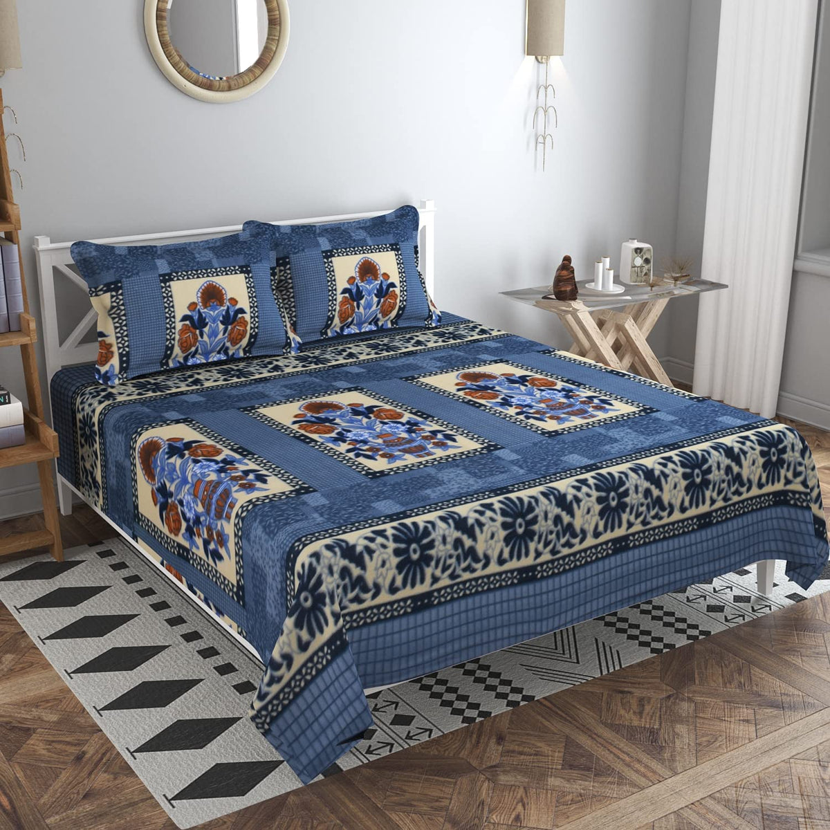 Sky Tex Grey Color Flower Pot Printed 170 TC Woolen Double Bed Blanket with 2 Pillow Cover (Can Be Used As Blanket As Well As Be