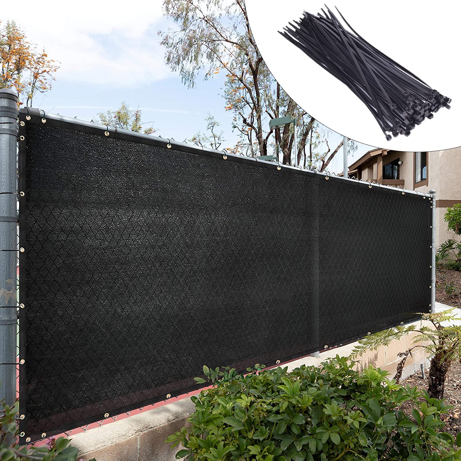 Royal Shade Custom Size 5' X 57' Black Fence Privacy Screen Windscreen Cover Netting Mesh Fabric Cloth - Cable Zip Ties Included
