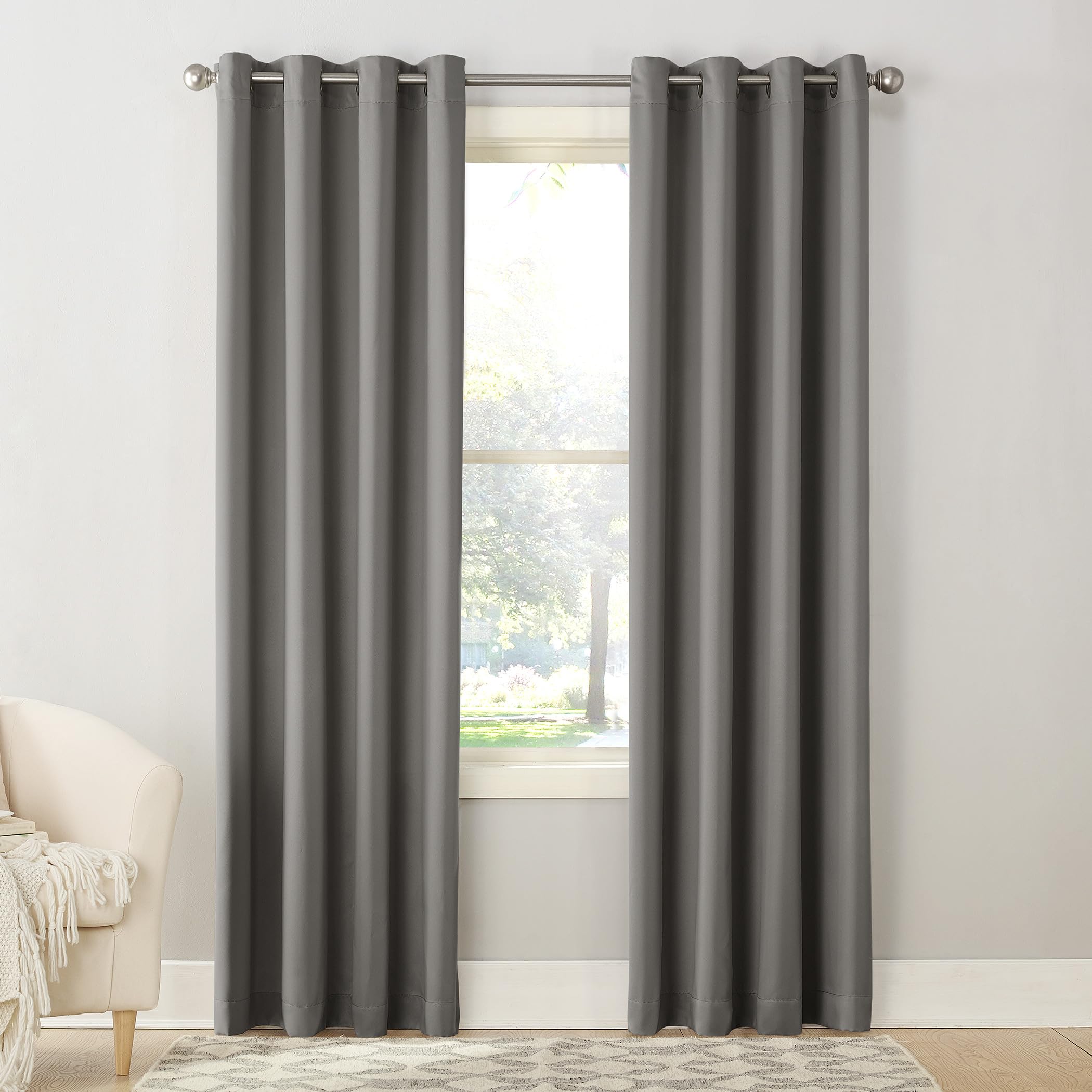 Sun Zero Barrow 2-Pack Energy Saving Grommet Curtain Panel Pair, 54'' x 84, Steel Gray