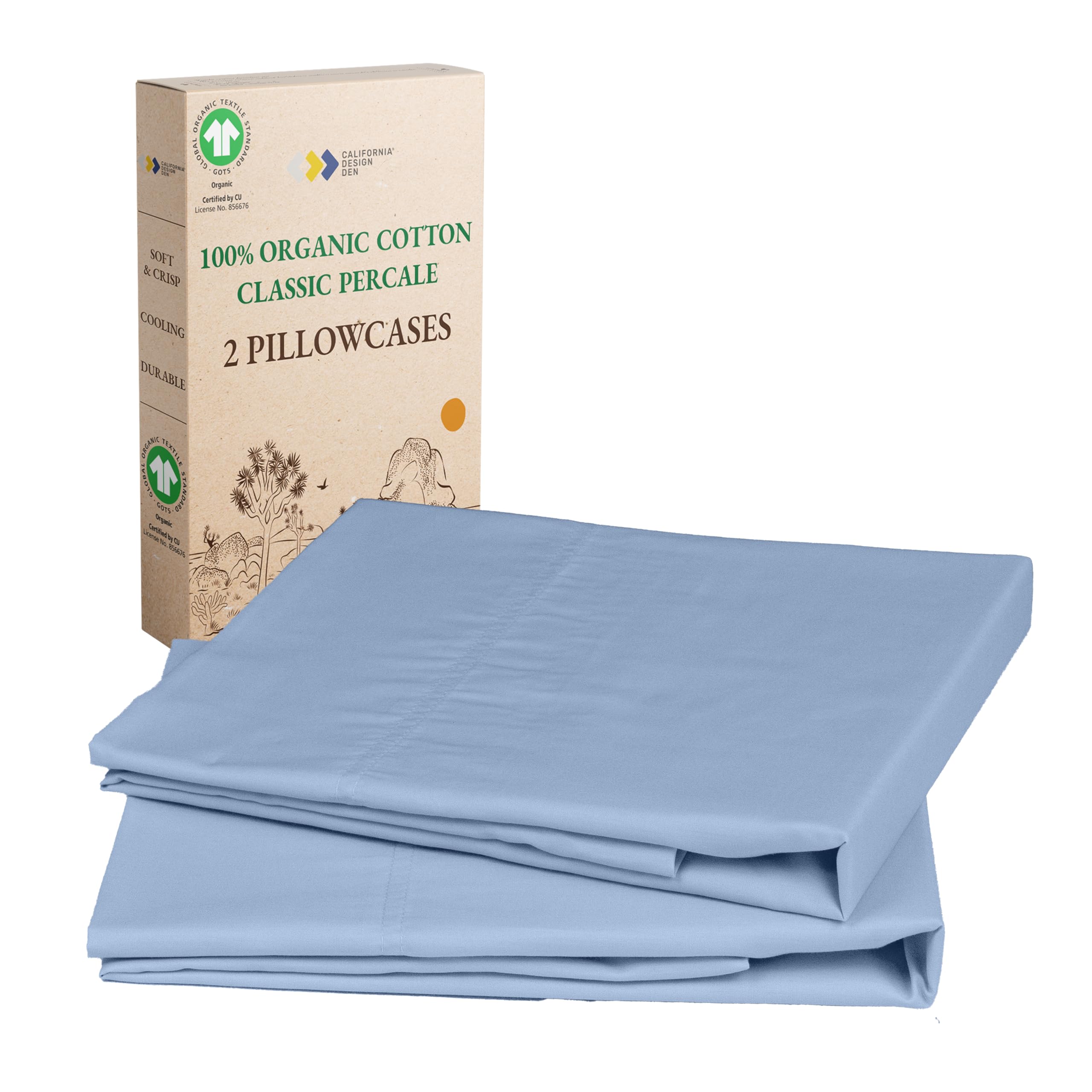 California Design Den Soft 100% Organic Cotton Pillow Cases Queen Size Set of 2 - Crisp and Breathable Percale, Durable Pillowca
