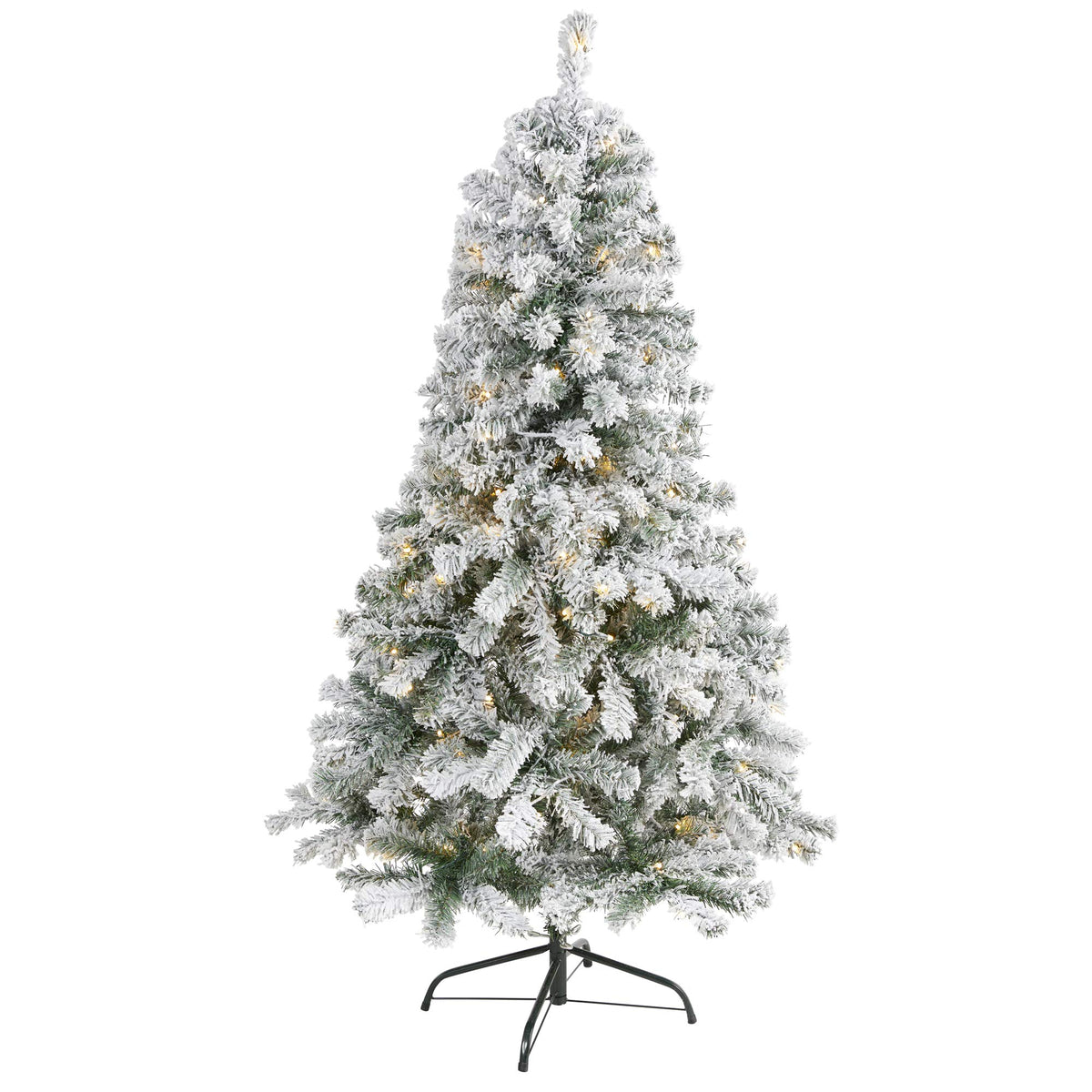 Nearly Natural 5Ft. Flocked Rock Springs Spruce Artificial Christmas Tree With 150 Clear Led Lights