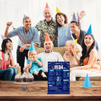 90Th Birthday Decorations Back In 1934 Table Sign For Boys, Blue Silver 90 Birthday Two-Sided Wooden Table Poster With Stand Par