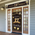 PAKBOOM Happy 17th Birthday Door Cover Porch Banner Sign Set - 17 Years Old Birthday Decorations Party Supplies for Boys - Black