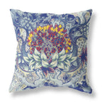 HomeRoots Blue Gray Yellow Red 20â€ Blue Gray Flower Bloom Suede Throw Pillow