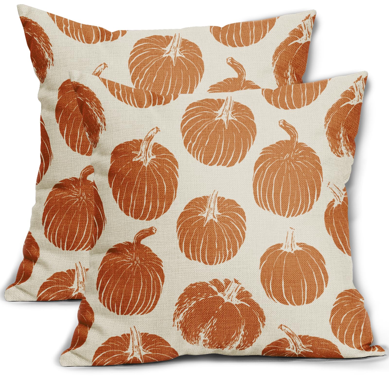 Aytipun Burnt Orange Pumpkin Fall Pillow Covers 18X18 Set Of 2 Autumn Harvest Print Thanksgiving Decorative Throw Pillows Outdoo
