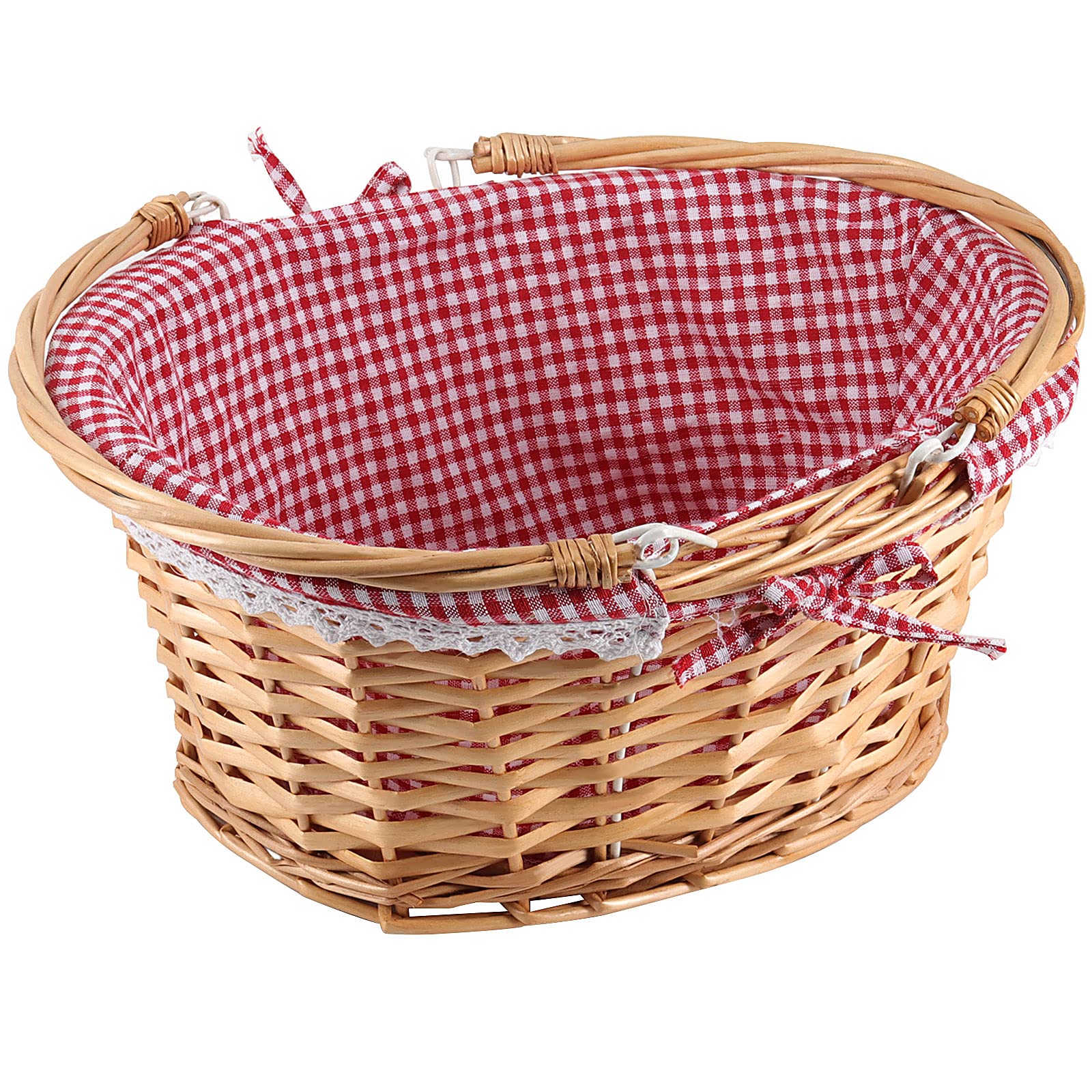 Zeonhei Wicker Woven Basket, Attractive Willow Basket With Elegant Linen Cloth Lining, Wicker Basket With Handle, Natural