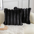 Neelvin Black Faux Fur Cozy Soft Striped Decorative Throw Pillow Covers 18X18 Inch Set Of 2,Velvet Pillowcase Cushion Case For S