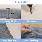 Tennola Grey Round Rugs For Bedroom, Fluffy Circle Rug 2 2 Feet For Kids Room, Furry Carpet For Teen Girls Room, Non-Slip Shaggy
