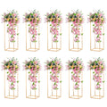 Nuptio 10 Pcs Gold Vase Metal Column Stand Road Lead Geometric Centerpiece Vase for Tables, 31 inch Tall Floor Vases Decorative 