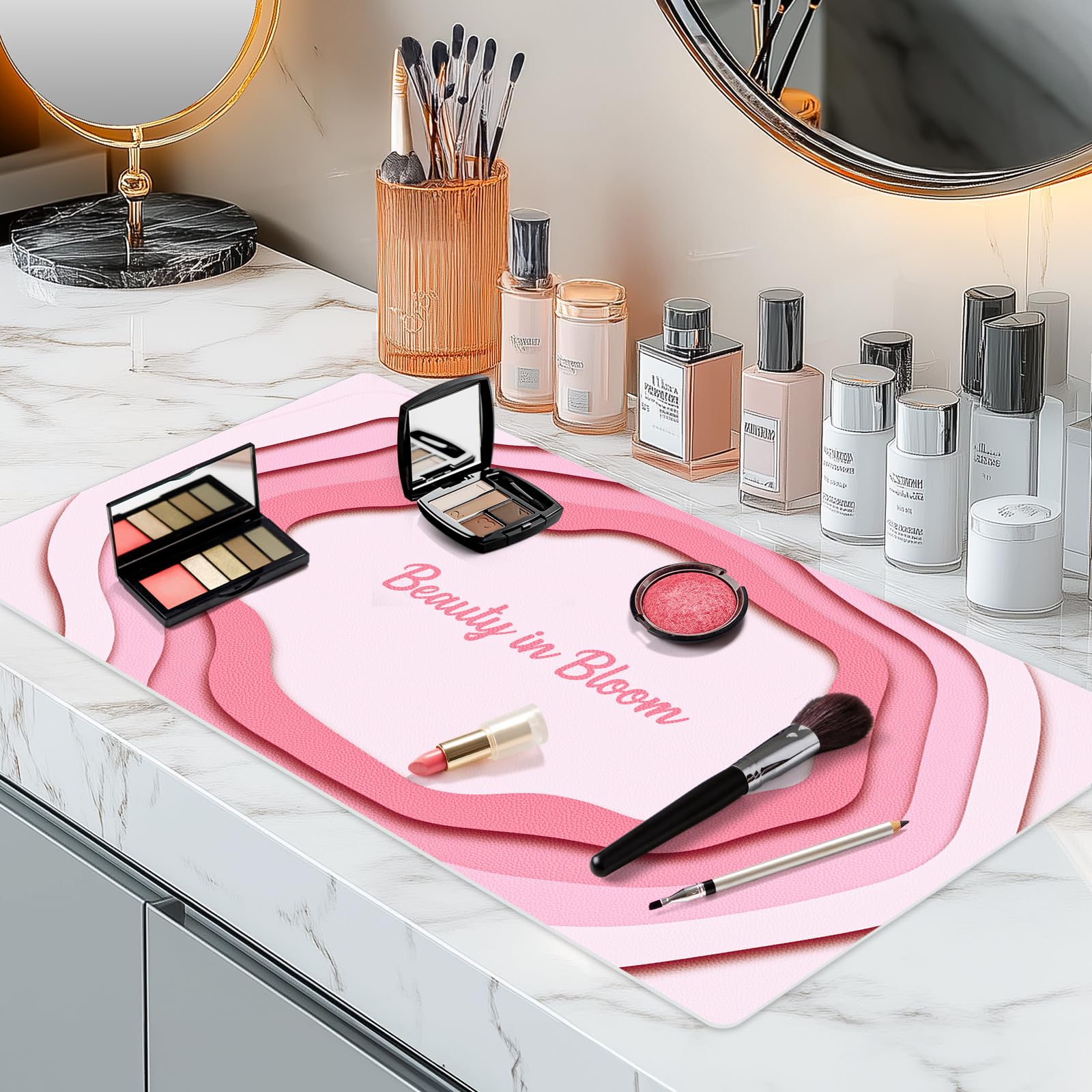 Aphlos Dual-Sided Waterproof Synthetic Leather Makeup Mat For Desk, Makeup Station, Crafts, Multi-Use Scratch & Stain Resistant