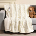 Bearhug Heated Throw Blanket, 50'  60' Electric Throw, White Flower Patterns Faux Fur & Warm Sherpa, 4H Auto-Off Timer & 6 Hea