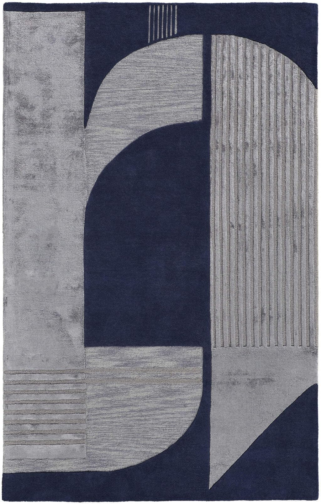 HomeRoots 514592 8 x 10 ft. Blue & Silver Wool Geometric Hand Tufted Handmade Rectangle Area Rug