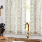 Jinchan Boho Kitchen Curtains Linen Tier Curtains 36 Inches Bohemian Small Cafe Curtains Gray Striped Farmhouse Curtains For Bathroom Rv Camper Light Filtering Rod Pocket 2 Panels Grey On Beige