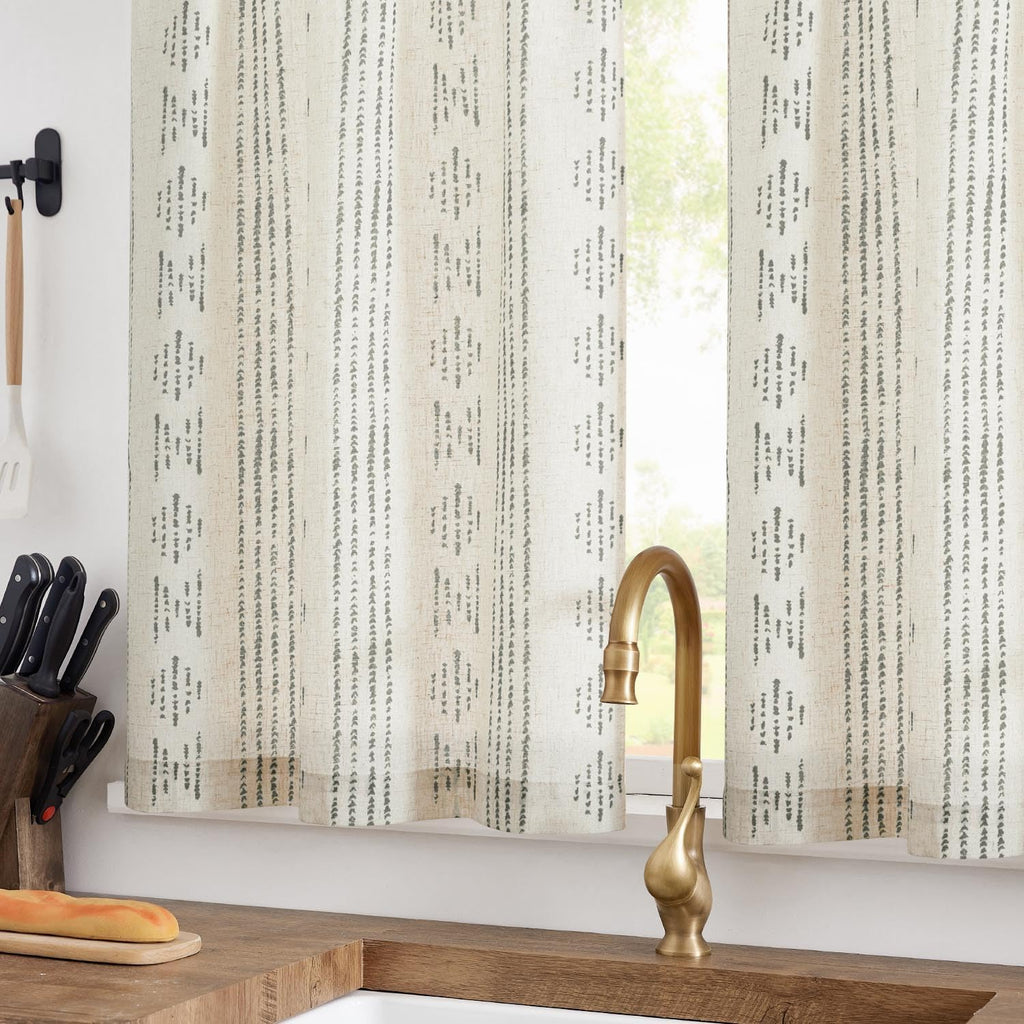 Jinchan Boho Kitchen Curtains Linen Tier Curtains 24 Inches Bohemian Small Cafe Curtains Gray Striped Farmhouse Curtains For Bat