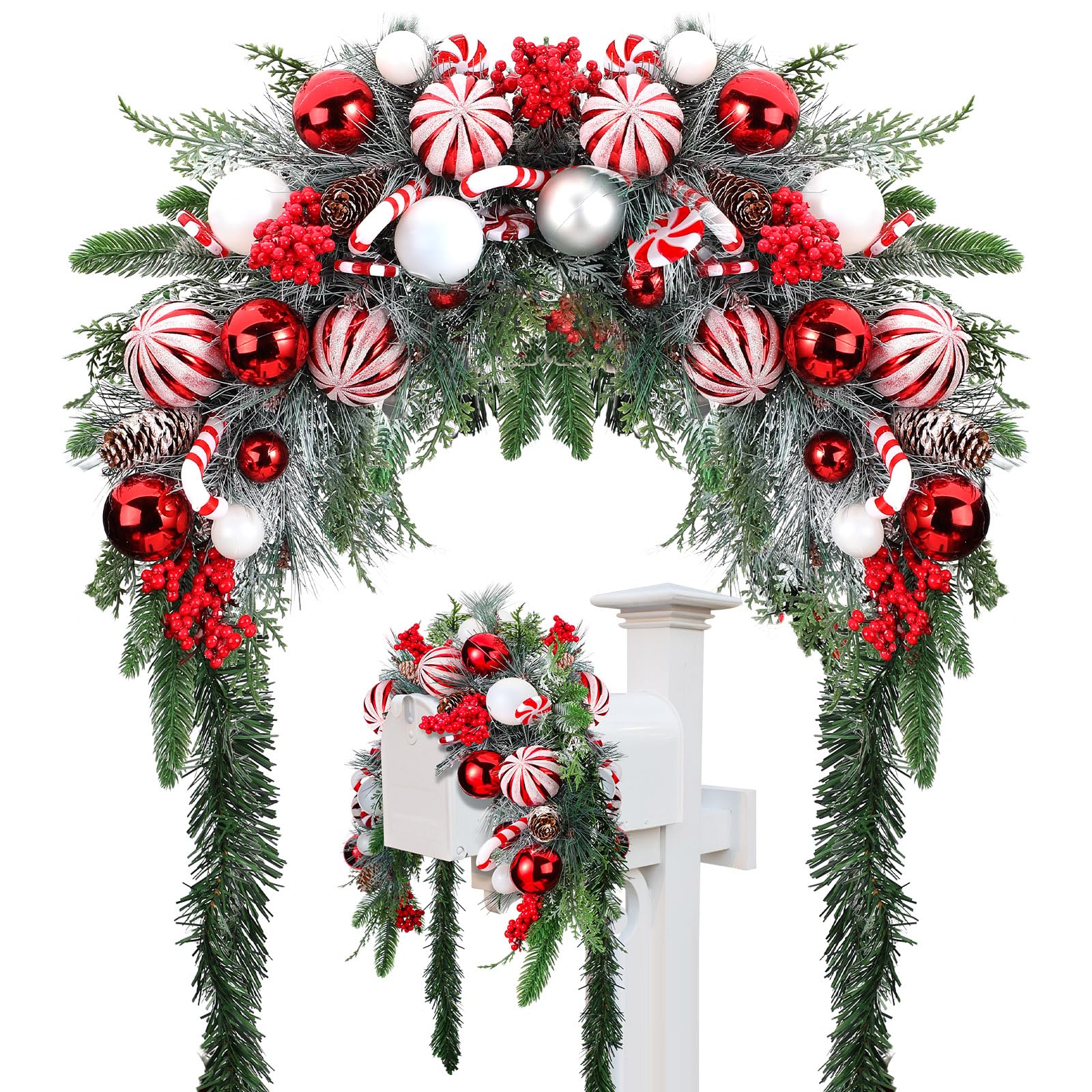 Liliful Christmas Mailbox Swag Red Green White 88 Inch Xmas Mailbox Swag Traditional Artificial Mailbox Christmas Decorations fo