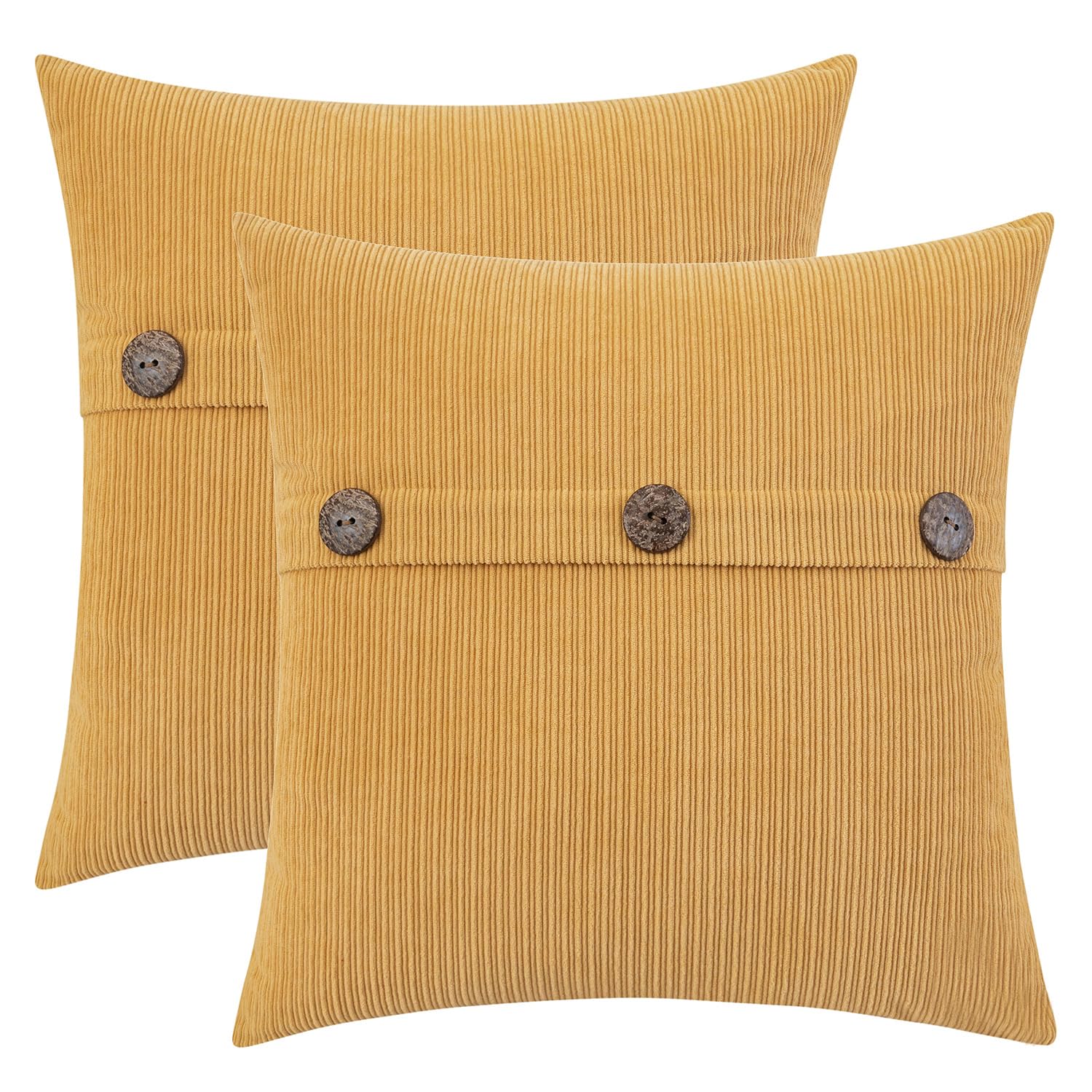 Hwy 50 Mustard Yellow Decorative Throw Pillow Covers Set Cushion Cases With Triple Buttons 20X20 Inch, Chenille Soft Farmhouse A