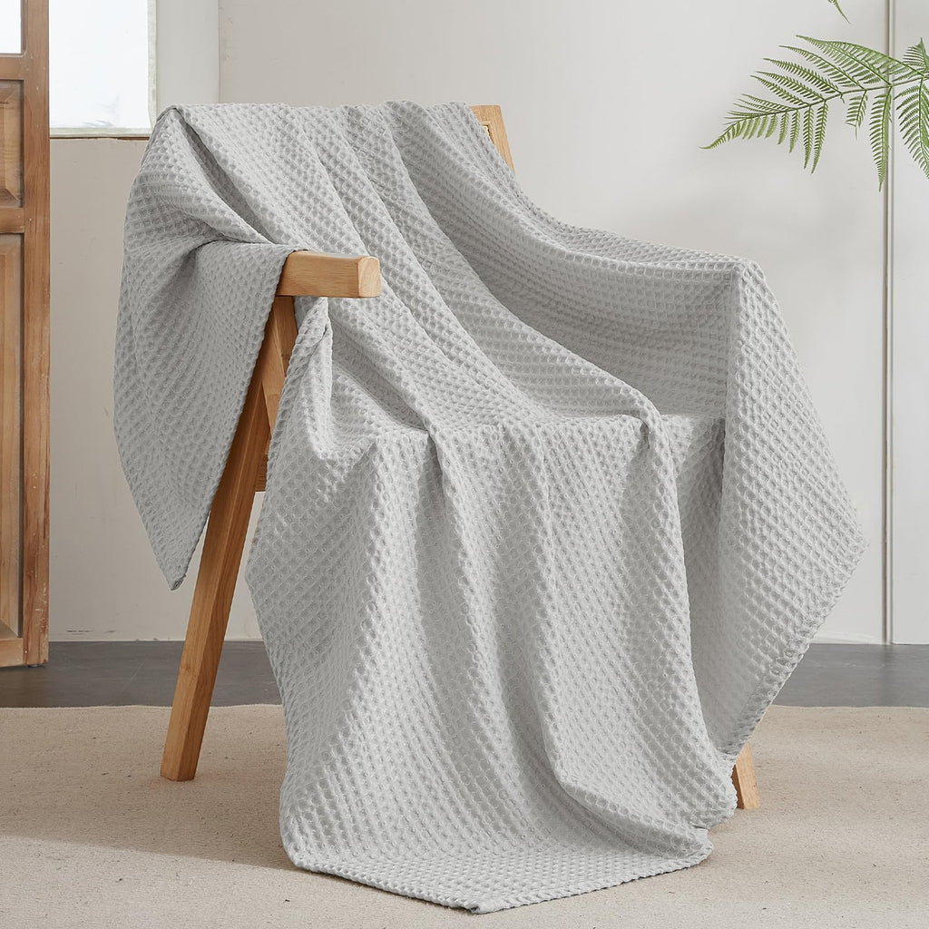 Phf Ultra Soft Waffle Weave Throw Blanket 50'X 60'- Washed Lightweight Breathable Cozy Woven Blanket For Bed - Aesthetic Decor For Couch Bedding Sofa Home Car - Light Grey