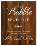 Bubble Send Off Sign for Wedding | Rustic Wood Look On Linen Textured Thick Cardstock | Bubble Exit Signs For Reception