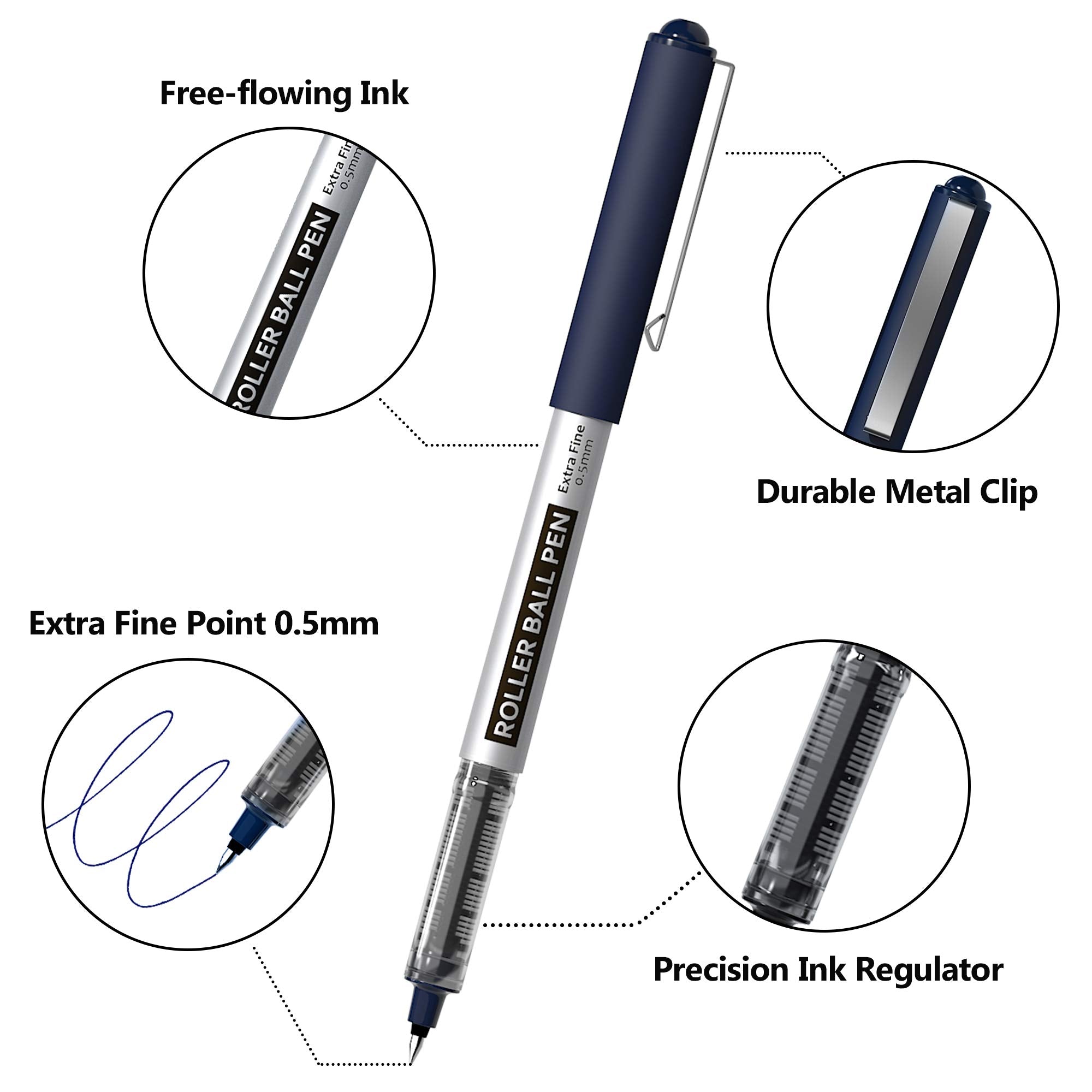 Shuttle Art Rollerball Pens, 25 Pack Blue Fine Point Roller Ball Pens, 0.5Mm Liquid Ink Pens For Writing Journaling Taking Notes