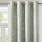 Mint Green And Silvery 100% Blackout Jacquard Geometric Pattern Curtains,52 Inch Wide 96 Inch Length 2 Panels, Thermal Insulated