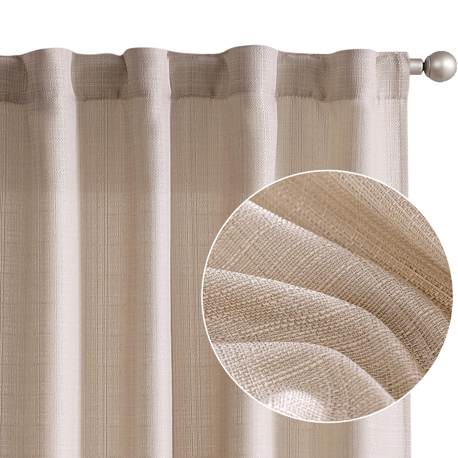jinchan Curtains for Living Room Linen Textured Curtains 90 Inches Long Farmhouse Country Curtains Casual Weave Back Tab Drapes 