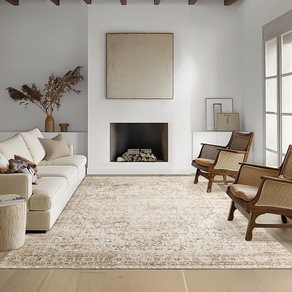 BILEEHOME 8x10 Washable Large Area Rugs for Living Room,Neutral Boho Modern Farmhouse Rug for Bedroom,Beige Tan