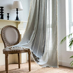 Sutuo Home Boho Curtains 108 Inch For Bedroom Living Room, Semi Blackout Linen Farmhouse Shabby Chic Tassels Window Treatment Bohemian Embroidery Drape, Rod Pocket 1 Panel 52' W X 108' L, Gray Linen