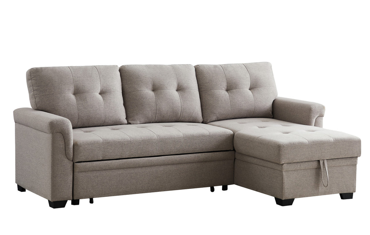 Lucca Collection Reversible Sectional Couch With Pull Out Bed & Storage Chaise  Convenient & Stylish Solution For Small Space L