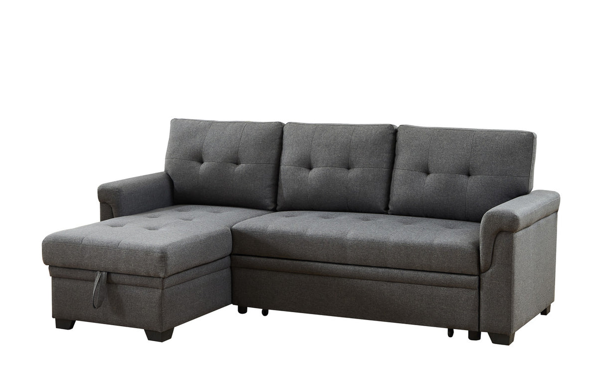 Lucca Collection: Reversible Sleeper Sectional With Storage Chaise  Dark Gray Linen. Maximize Your Small Space With This Stylis